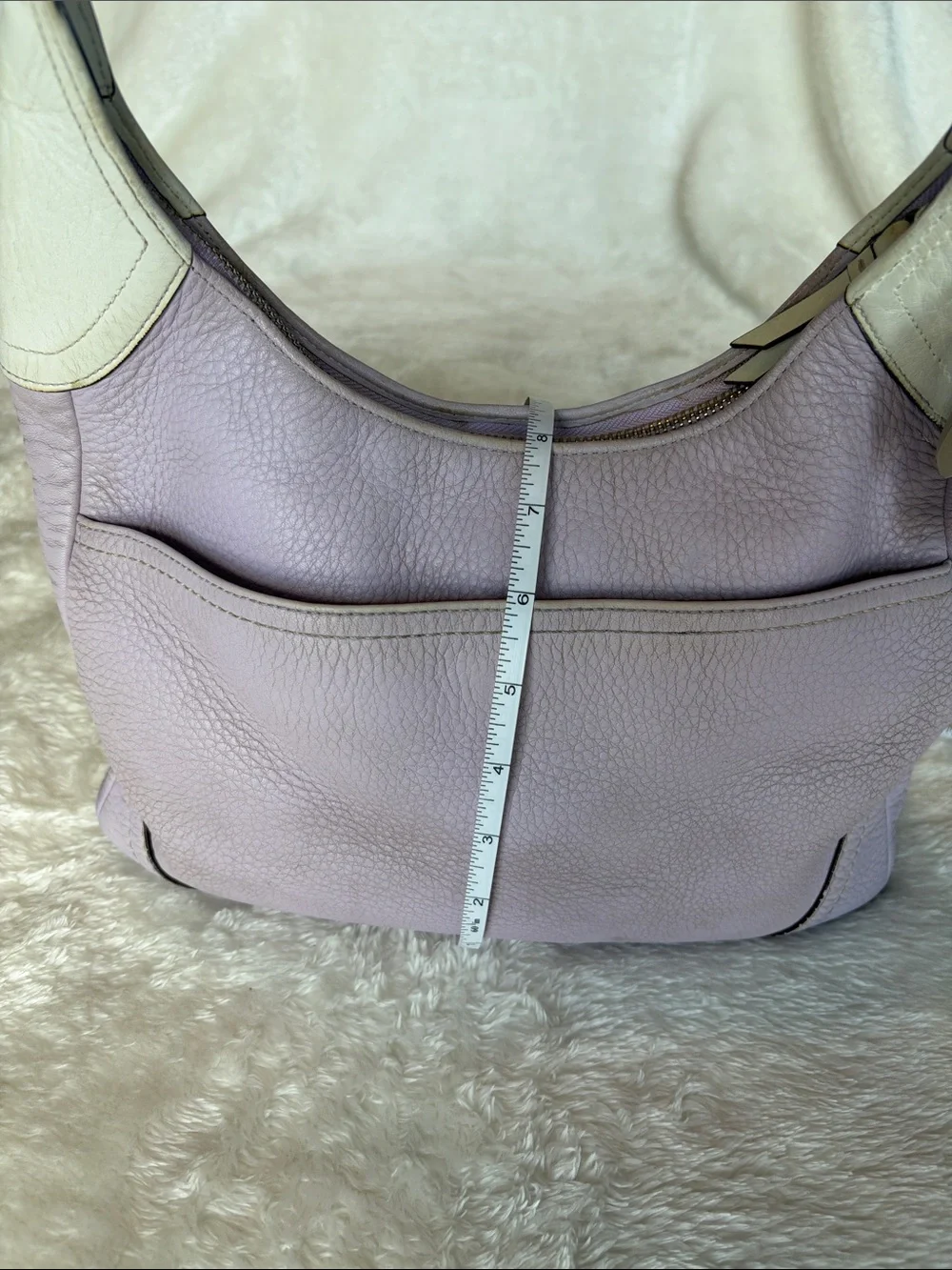 Coach Pebbled Leather Hobo Shoulder Bag | Lilac/Cream Trim